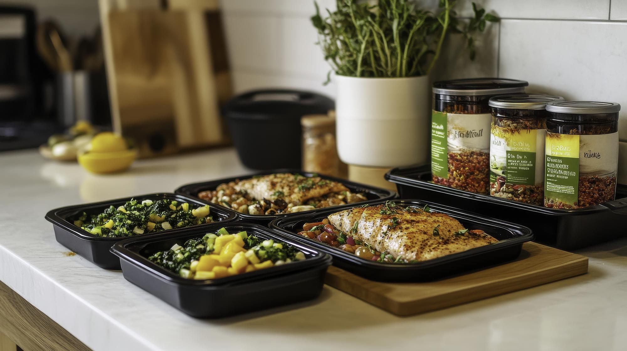 Meal prep containers arranged neatly
